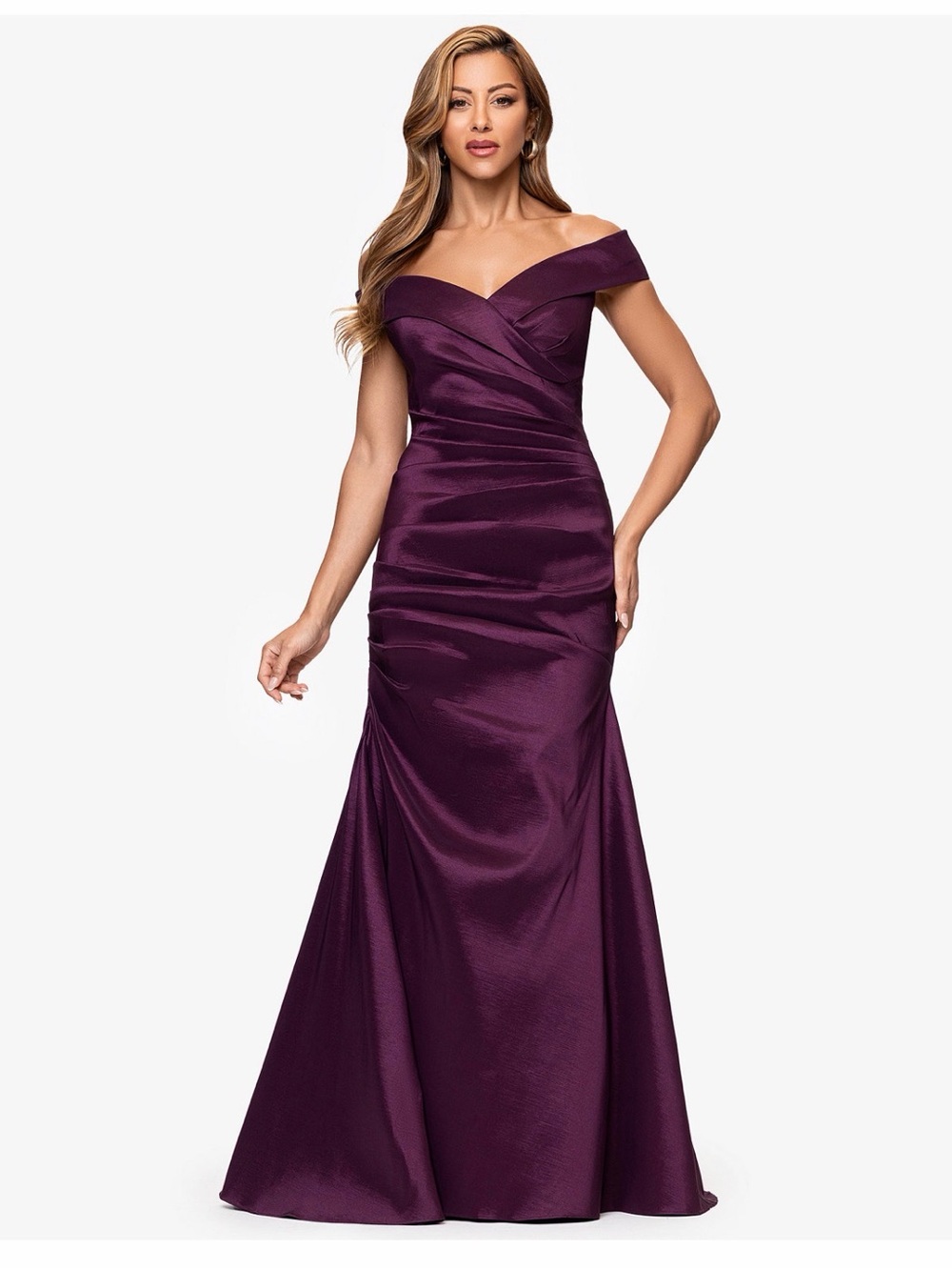 XSCAPE Off-Shoulder Mermaid Gown - Plum